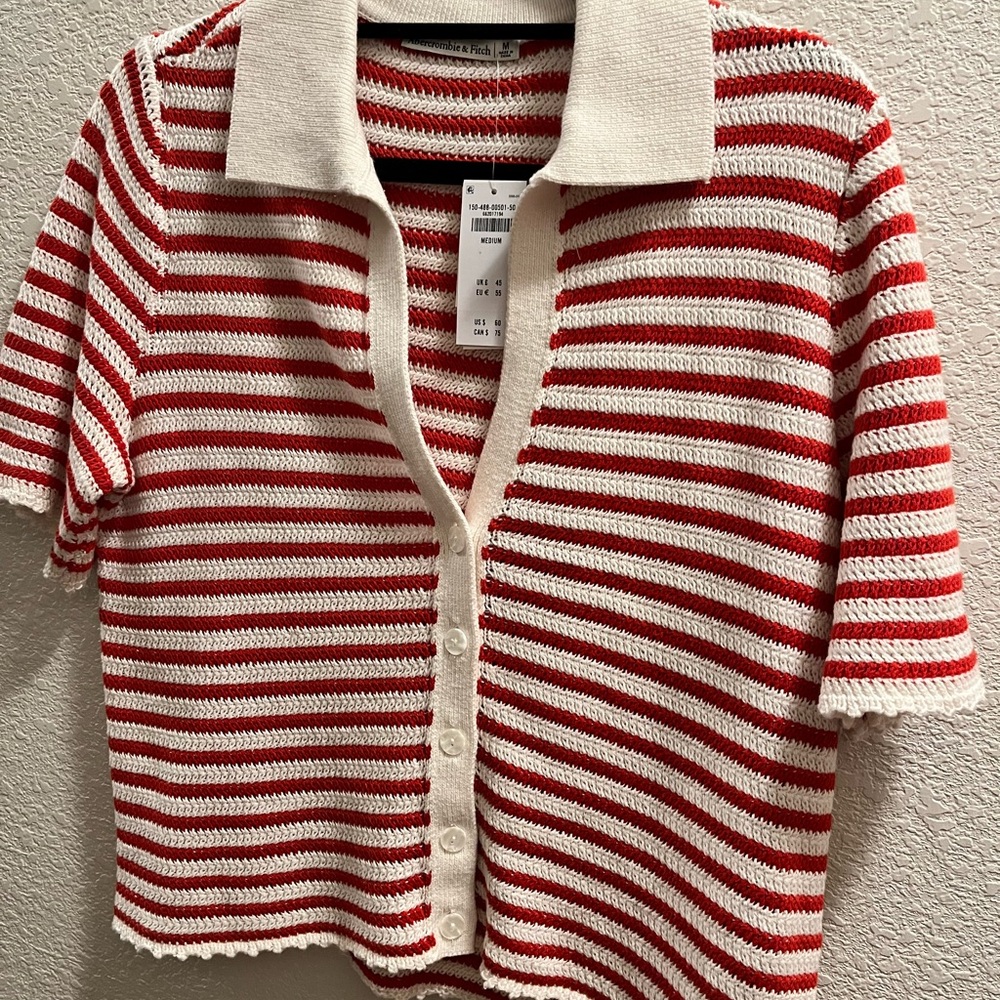 NWT- Abercrombie and Fitch Striped Red and White Sweater Shirt